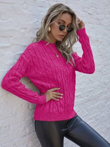 SHEIN LUNE Cable Knit Drop Shoulder Jumper - Pink - View 5