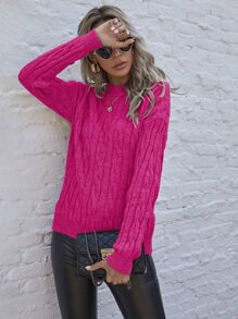 SHEIN LUNE Cable Knit Drop Shoulder Jumper - Pink - View 3