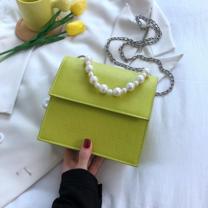 

Croc Embossed Satchel Bag, Green