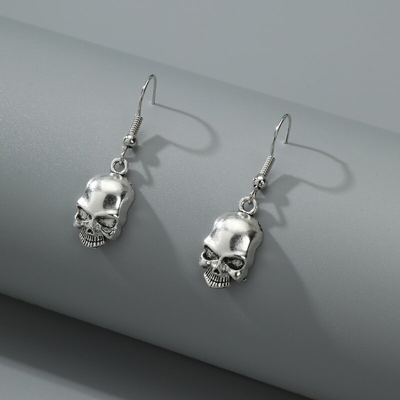 

Skull Drop Earrings, Antique silver