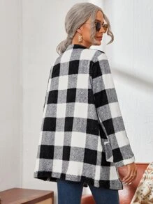 SHEIN Abrigo de cuadros con parte delantera abierta - Blanco y Negro - Ver 2