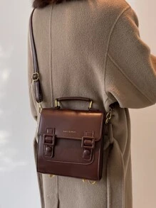 復古蓋子大學背包手提包，復古扣裝飾包款女士多用途日包，新款大容量休閒復古風格蓋子背包，可變身手提包、肩背包，輕巧耐用小型背包，迷你背包適用於返校或旅行 - 咖啡棕 - 查看 4