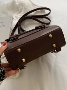 復古蓋子大學背包手提包，復古扣裝飾包款女士多用途日包，新款大容量休閒復古風格蓋子背包，可變身手提包、肩背包，輕巧耐用小型背包，迷你背包適用於返校或旅行 - 咖啡棕 - 查看 6