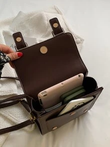 復古蓋子大學背包手提包，復古扣裝飾包款女士多用途日包，新款大容量休閒復古風格蓋子背包，可變身手提包、肩背包，輕巧耐用小型背包，迷你背包適用於返校或旅行 - 咖啡棕 - 查看 7