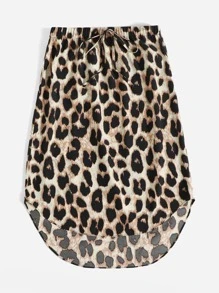SHEIN Clasi Leopard Knot Front High Low Hem Skirt