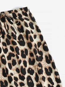 SHEIN Clasi Leopard Knot Front High Low Hem Skirt