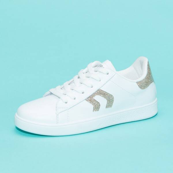 

Glitter Detail Lace-up Front Skate Shoes, White