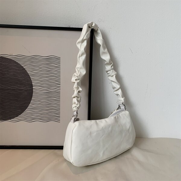 

Faux Pearl & Bow Decor Baguette Bag, White