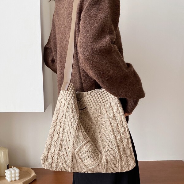 

Minimalist Crochet Shoulder Bag, Khaki