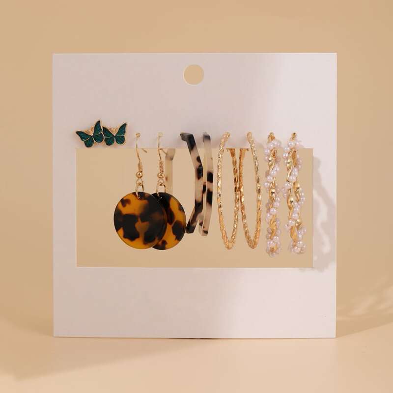 

5pairs Butterfly Decor Earrings, Gold