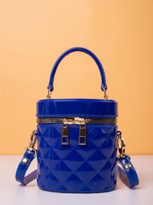 防水時尚迷你簡約絎縫水桶包 - 藍色 - 查看 1