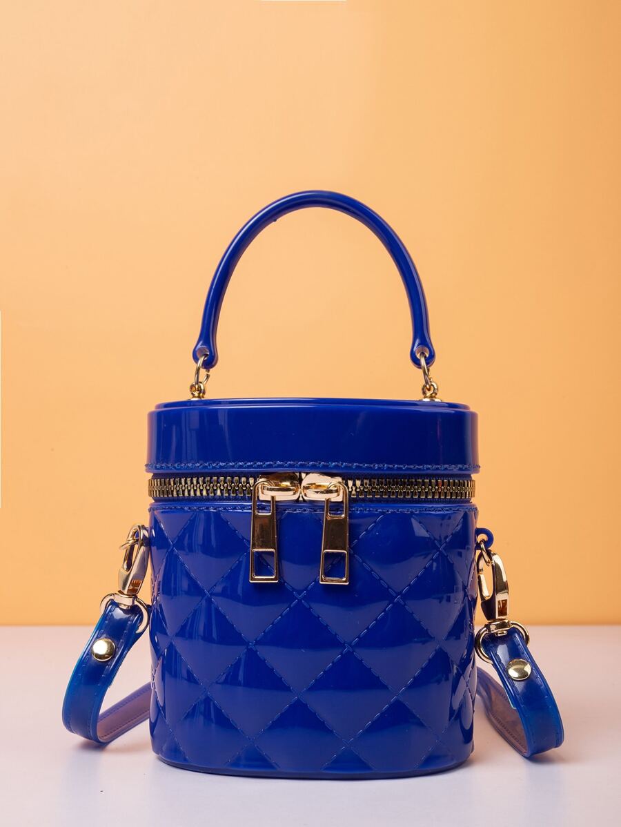 防水時尚迷你簡約絎縫水桶包 - 藍色 - 查看 1