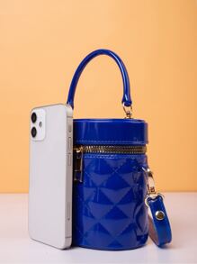 防水時尚迷你簡約絎縫水桶包 - 藍色 - 查看 2