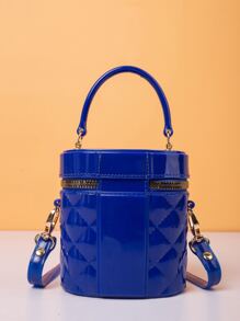 防水時尚迷你簡約絎縫水桶包 - 藍色 - 查看 3