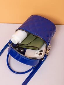 防水時尚迷你簡約絎縫水桶包 - 藍色 - 查看 4