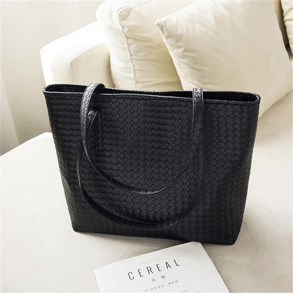 

Braided Detail Shoulder Tote Bag, Black