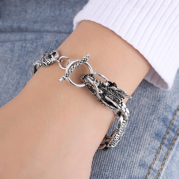 

Men Dragon Decor Bracelet, Silver