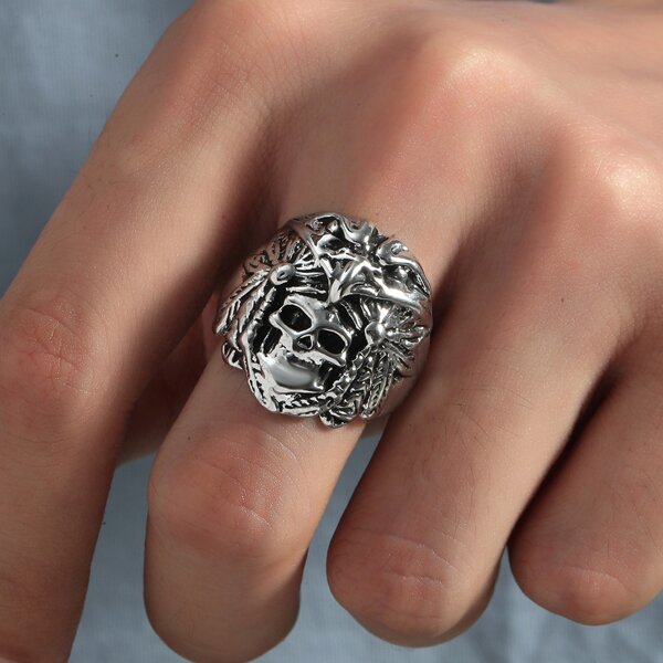 

Men Skull Decor Ring, Antique silver