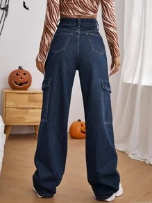 High Waist Side Pocket Jeans - Dark Wash - View 2
