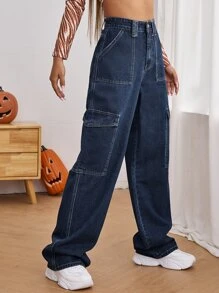High Waist Side Pocket Jeans - Dark Wash - View 5