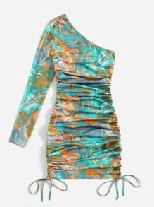 SHEIN ICON Đầm Dây kéo Thắt nút Xù Đá hoa Gợi cảm - Nhiều màu - Xem 4