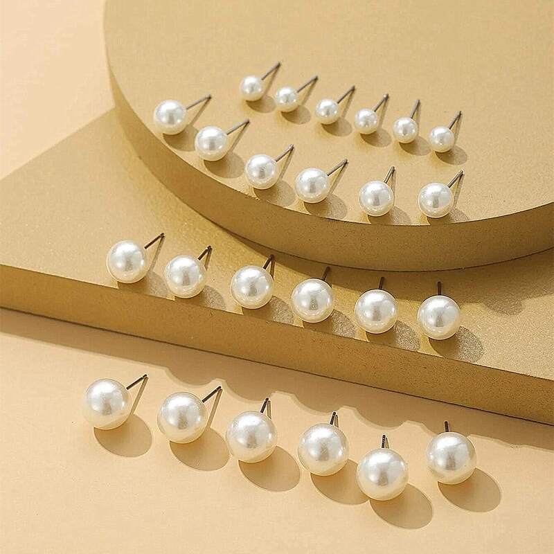 

12pairs Faux Pearl Stud Earrings, White