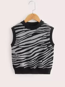 SHEIN Toddler Girls Zebra Pattern Contrast Binding Jumper - Multicolor - View 1