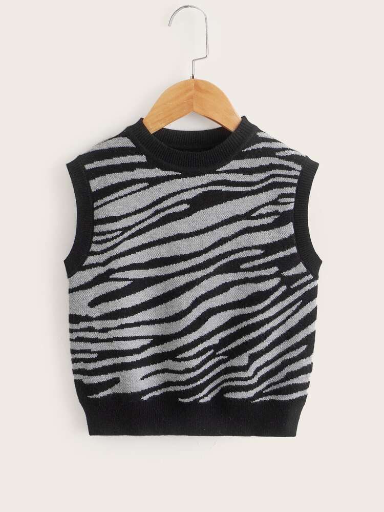 SHEIN Toddler Girls Zebra Pattern Contrast Binding Jumper - Multicolor - View 1