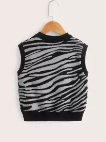 SHEIN Toddler Girls Zebra Pattern Contrast Binding Jumper - Multicolor - View 2