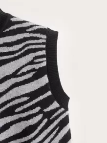 SHEIN Toddler Girls Zebra Pattern Contrast Binding Jumper - Multicolor - View 3