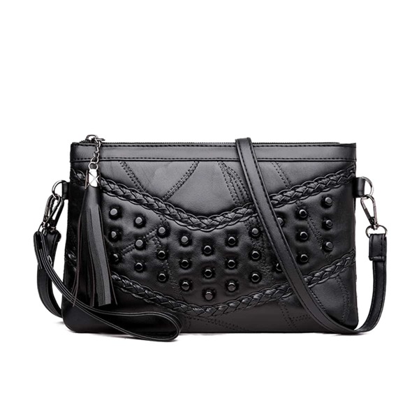 

Minimalist Tassel Decor Braided Design Crossbody Bag, Black