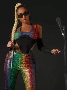 SHEIN SXY Áo nữ Lộ Lưng Buộc lại Snakeskin In Gợi cảm - Nhiều màu - Xem 1