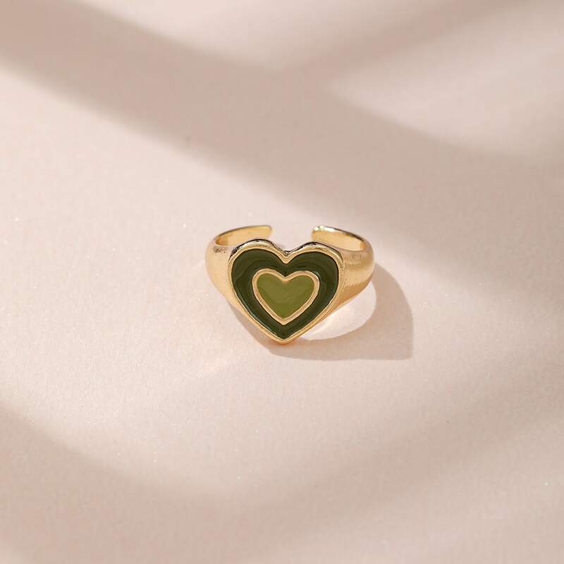 

Heart Decor Cuff Ring, Green