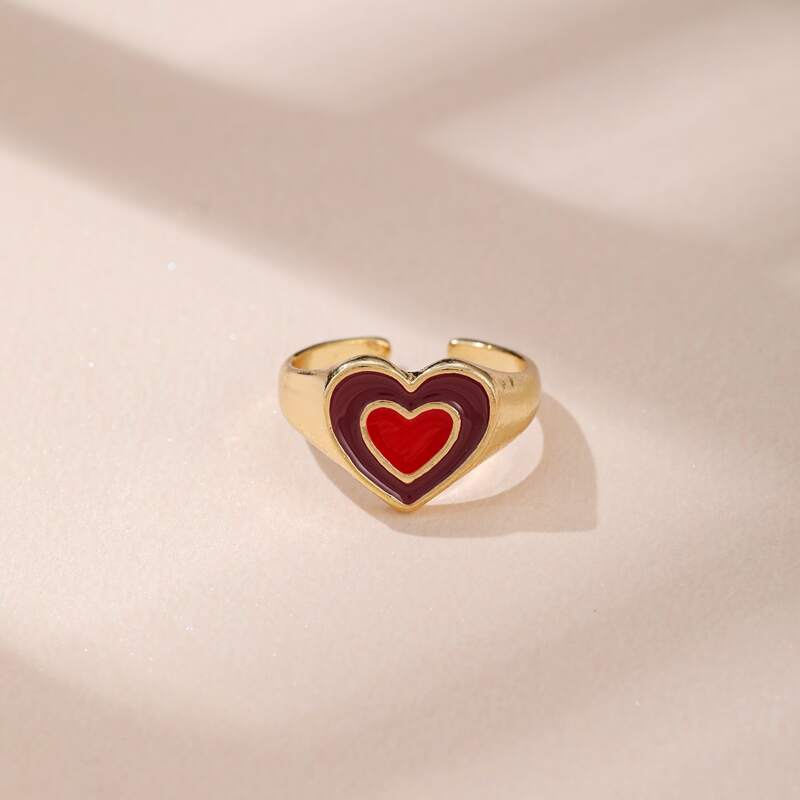 

Heart Decor Cuff Ring, Red