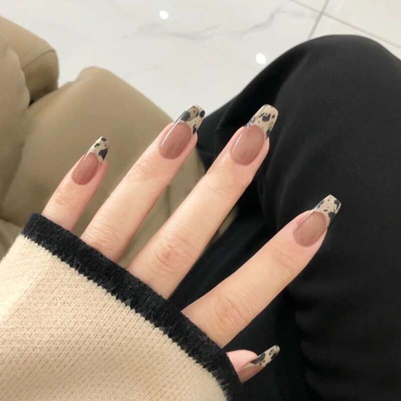 

24pcs Leopard Fake Nail, Multicolor