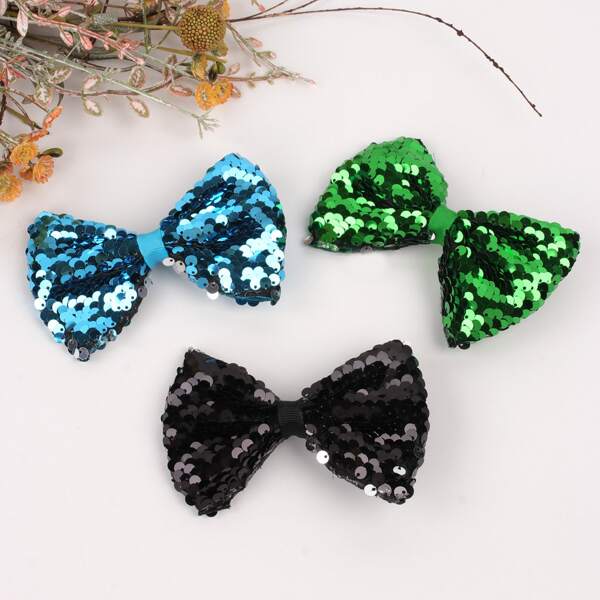 

3pcs Girls Sequin Bow Decor Hair Clip, Multicolor