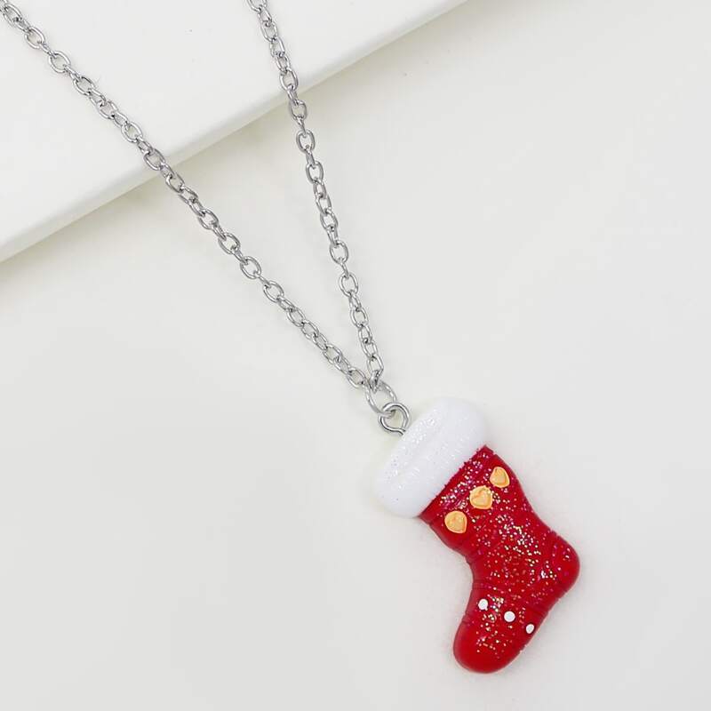 

Christmas Sock Charm Necklace, Red