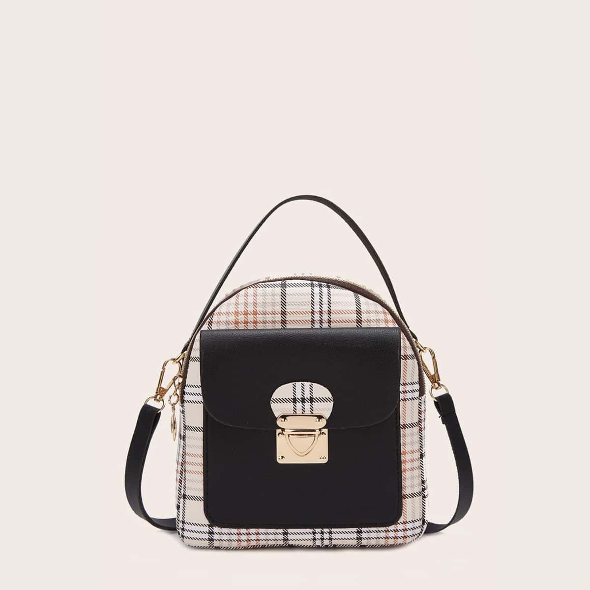 

Plaid Pattern Backpack, Black