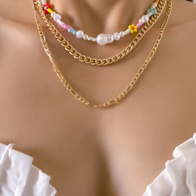 

2pcs Faux Pearl Decor Necklace, Multicolor