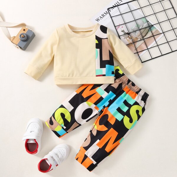 

Baby Letter Graphic Pullover & Sweatpants, Multicolor