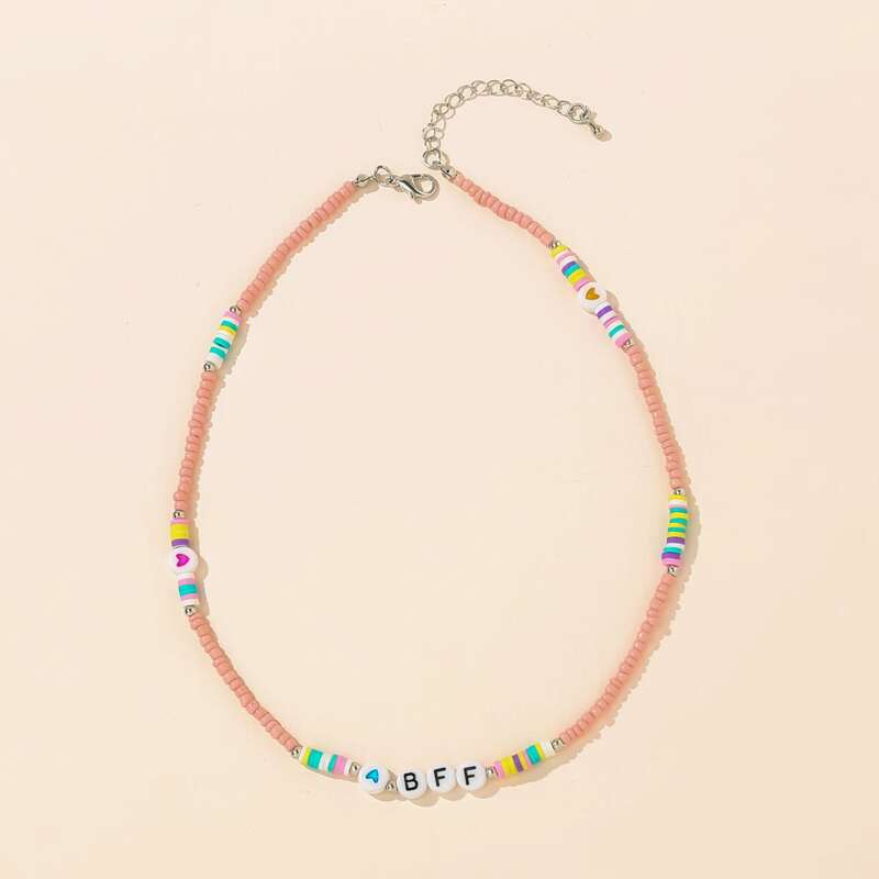 

Letter Graphic Beaded Necklace, Multicolor