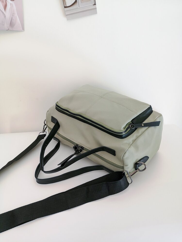 Pocket Front Nylon Tote Bag - Green - View 3