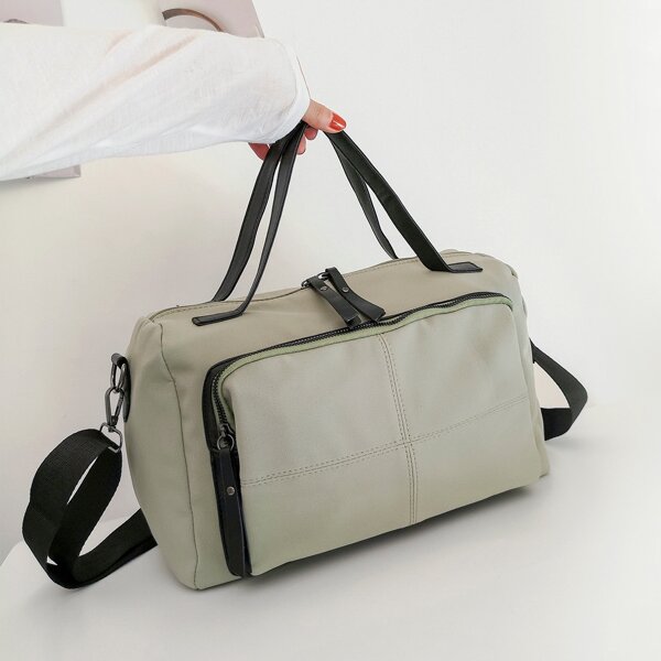 

Pocket Front Nylon Tote Bag, Green
