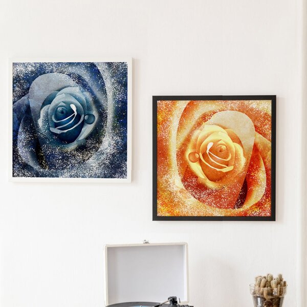 

2pcs Rose Pattern Unframed Painting, Multicolor