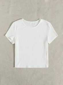 SHEIN EZwear Rib-knit Solid Tee