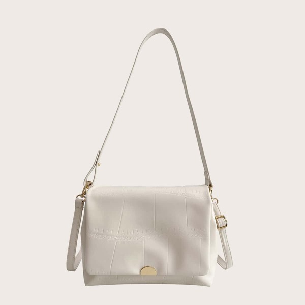 

Textured Flap Crossbody Bag, Beige