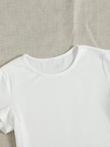 SHEIN EZwear Rib-knit Solid Tee