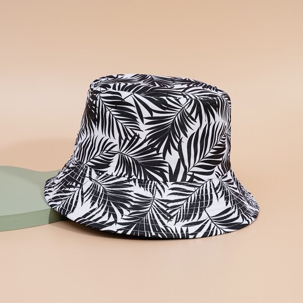 

Leaf Print Bucket Hat, Black