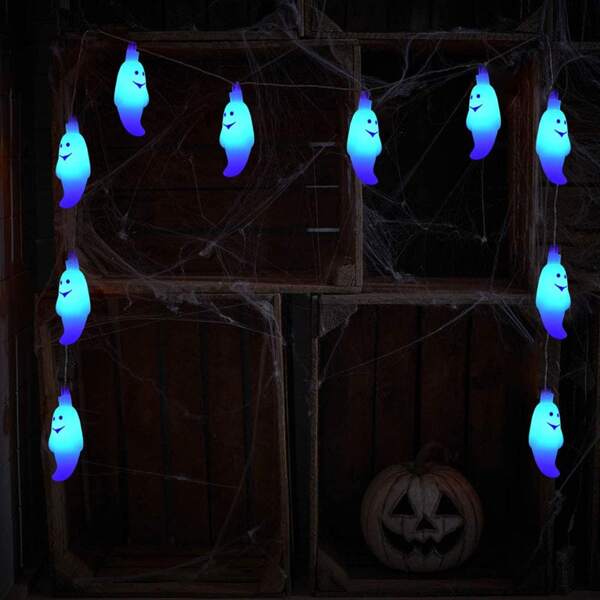 

1pc Halloween String Light With 10pcs Ghost Shaped Bulb, Blue