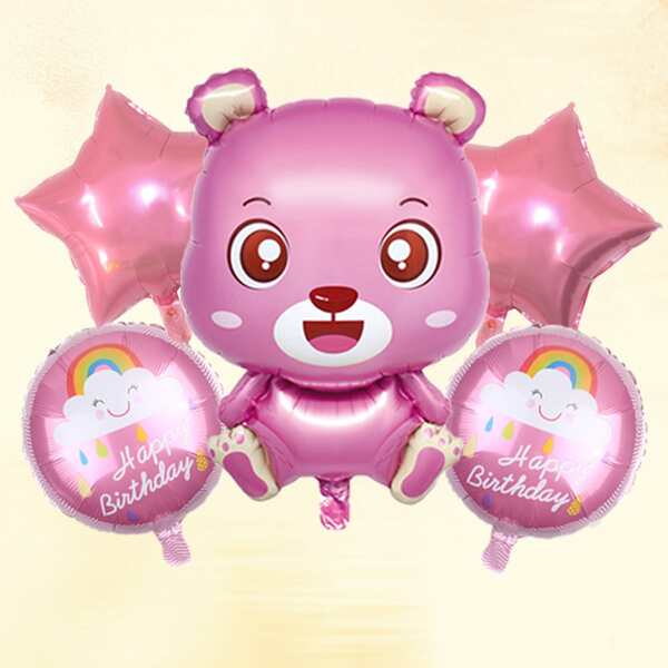 

5pcs Bear Design Decorative Balloon, Pink